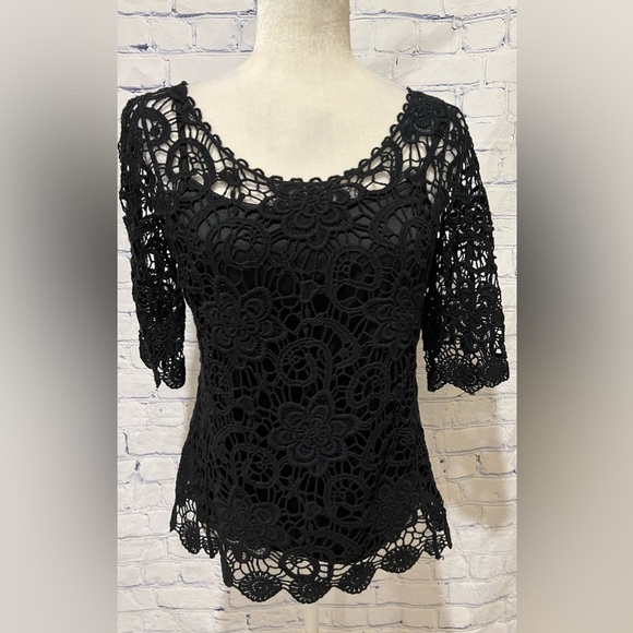 CDW Creative Design Works Women Black 3/4 Sleeve Blouse Petite - Picture 1 of 9